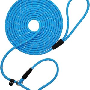 BTINESFUL 10FT / 15FT / 20FT Slip Lead Dog Leash, Reflective 1/3” Rope Leash Long Training Lead for Small Medium Dogs (15ft, Blue)