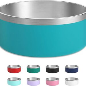 Stainless Steel Dog Bowls, Metal Dog Dish for Large Dogs, Insulated Non Slip Dog Food Bowl, Easy Clean, 40oz, LakeBlue