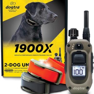 Dogtra 1900X 2-Dogs E-Collar with Remote [New Edition] 35 lbs+, 3/4 Mile Range, LED Light, 100 Levels Control for Stubborn Dogs, Waterproof, Boost for Quick Recall, Vibration, Safety Lock & Tone