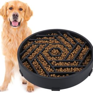 TOBYTO Slow Feeder Dog Bowls Large Medium Breed,Anti-Choking Slow Eating Dog Food Bowl,Non Slip Pet Slower Food Feeding Bowls Large Puzzle Slow Feeder Bloat Stop Maze Dog Dishes,Black